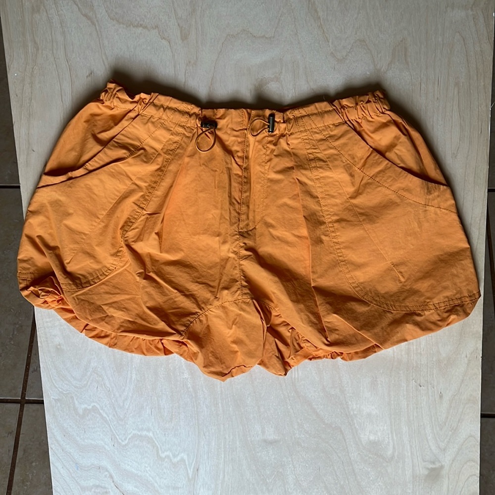 FREE PEOPLE Shorts XS Camp Out Nylon Parachute Bungee Cord Orange NWOT